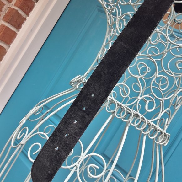 Suede Belt Genuine Leather Black Suede Covered Belt Buckle Size S - Picture 10 of 15